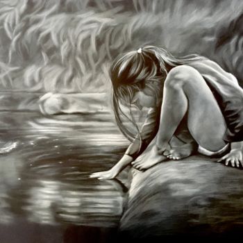 Drawing titled "the girl in the pond" by Dafne Di Marco, Original Artwork, Conté
