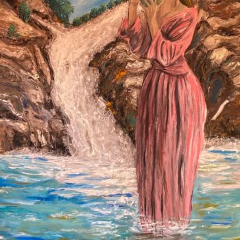 제목이 "Porteuse d’eau"인 미술작품 Manar Abou Elaoula (A’M)로, 원작, 기름 나무 들것 프레임에 장착됨