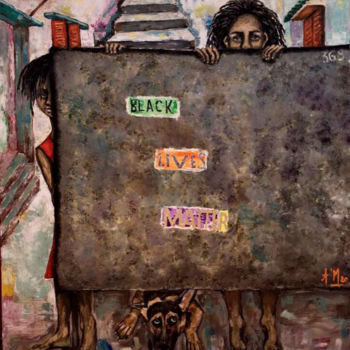 Painting titled "Black lives matter" by Manar Abou Elaoula (A’M), Original Artwork, Oil Mounted on Wood Stretcher frame