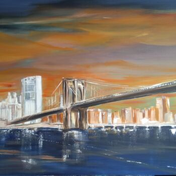 Peinture intitulée "Le pont de Brooklyn" par Dagmar Marchand, Œuvre d'art originale, Acrylique
