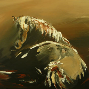 Painting titled "cheval couché" by Dagmar Marchand, Original Artwork, Acrylic