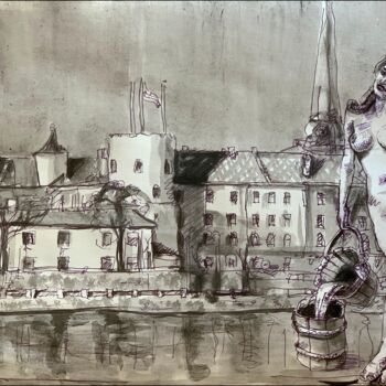 「Lait et miel letton…」というタイトルの描画 Dagsによって, オリジナルのアートワーク, インク