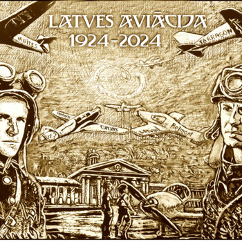 图画 标题为“LATVIAN AVIATION 19…” 由Dags, 原创艺术品, 墨