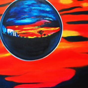 Painting titled "Red sunset." by Daheaven Art, Original Artwork, Oil Mounted on Wood Stretcher frame