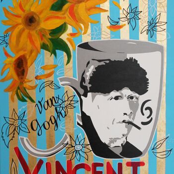 Painting titled "Vincent. Sunflowers." by Daheaven Art, Original Artwork, Oil Mounted on Wood Stretcher frame