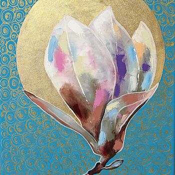 Картина под названием "Magnolia blue-green." - Daheaven Art, Подлинное произведение искусства, Масло Установлен на Деревянна…