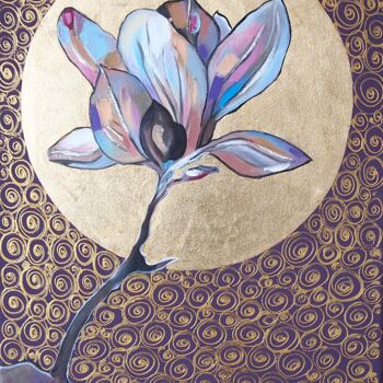 绘画 标题为“Lunar magnolia.” 由Daheaven Art, 原创艺术品, 油 安装在木质担架架上