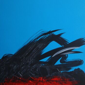 Schilderij getiteld "Volcano blue. Abstr…" door Daheaven Art, Origineel Kunstwerk, Acryl Gemonteerd op Frame voor houten bra…