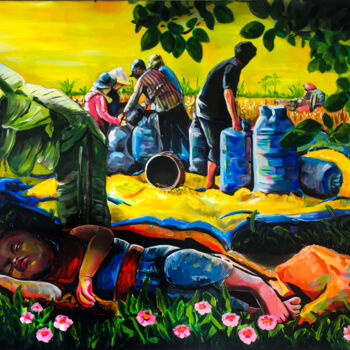 Peinture intitulée "A Peaceful Nap" par Dahuyn, Œuvre d'art originale, Acrylique Monté sur Châssis en bois
