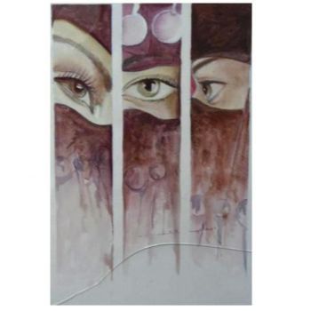 Schilderij getiteld "les yeux" door Omar Daiday, Origineel Kunstwerk