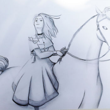 图画 标题为“Cavalière et son ch…” 由Daisy Aude, 原创艺术品, 铅笔