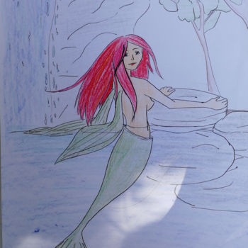 Dessin intitulée "Rousse Sirène" par Daisy Aude, Œuvre d'art originale, Crayon