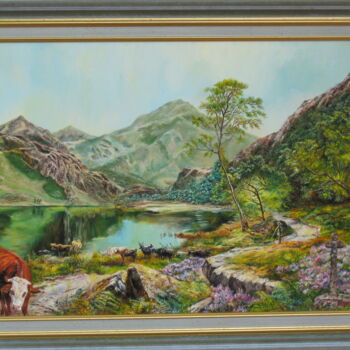 Painting titled "Troupeau en estive" by Daisy Schneider, Original Artwork, Oil Mounted on Wood Stretcher frame