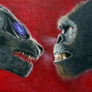 Dessin intitulée "Godzilla VS Kong" par Daisy Van Der Zijden, Œuvre d'art originale, Crayon