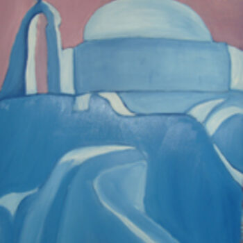 Malerei mit dem Titel "Eglise Bleue" von Daj, Original-Kunstwerk, Öl