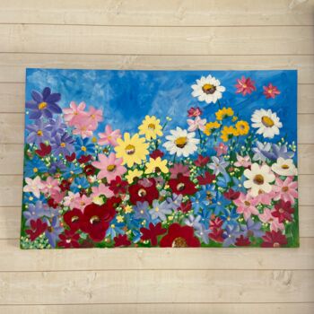 Картина под названием "Champs de fleurs" - Dakota Capacha, Подлинное произведение искусства, Акрил Установлен на Деревянная…