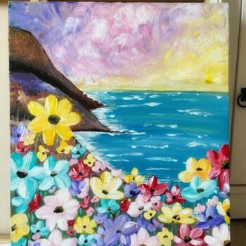 "Fleurs bord de mer" başlıklı Tablo Dakota Capacha tarafından, Orijinal sanat, Akrilik Ahşap Sedye çerçevesi üzerine monte e…