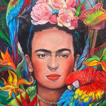 Painting titled "Frida kahlo with pa…" by Dalinina, Original Artwork, Acrylic