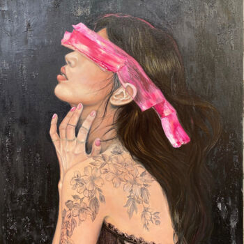 Painting titled "Girl with Tattoo" by Dalinina, Original Artwork, Oil