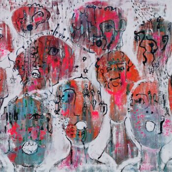 Malerei mit dem Titel "les groupes ont peur" von Dalma Dobisz, Original-Kunstwerk, Öl