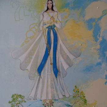 Ζωγραφική με τίτλο "La Vierge de Lourdes" από David Alvarado Mora, Αυθεντικά έργα τέχνης, Ακρυλικό