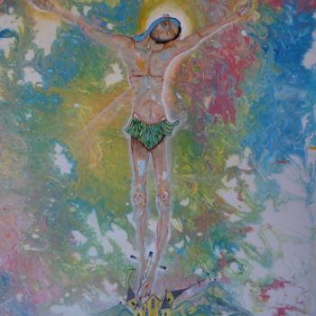 Painting titled "El Cristo de Medjug…" by David Alvarado Mora, Original Artwork, Acrylic