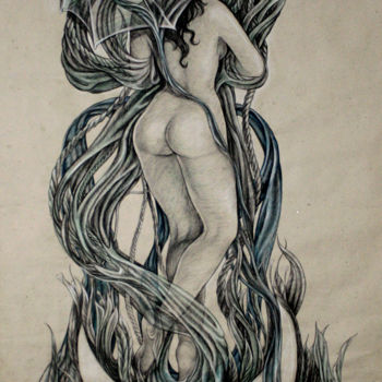 Drawing titled "Luna de primavera" by Damayanty Mena Escalona, Original Artwork, Charcoal
