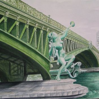 Malerei mit dem Titel "PONT MIRABEAU" von Alain Dambès, Original-Kunstwerk, Aquarell