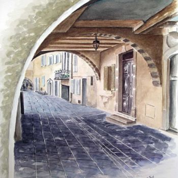 Painting titled "ROQUEBRUNE SUR ARGE…" by Alain Dambès, Original Artwork, Watercolor