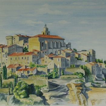 Schilderij getiteld "GORDES ( Vaucluse )" door Alain Dambès, Origineel Kunstwerk, Aquarel