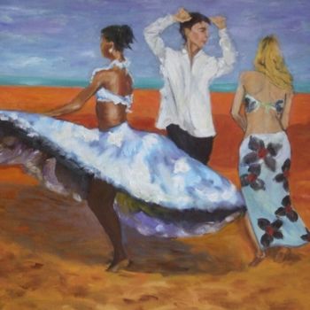 Peinture intitulée "fête sur la plage" par Jacqueline Lefebvre, Œuvre d'art originale