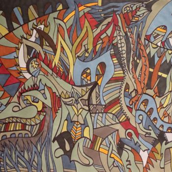 Dessin intitulée "Mutante en llamas" par Damian Ignacio Eselevsky Esell, Œuvre d'art originale, Marqueur