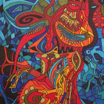 Рисунок под названием "Rostro de Alienígen…" - Damian Ignacio Eselevsky Esell, Подлинное произведение искусства, Маркер