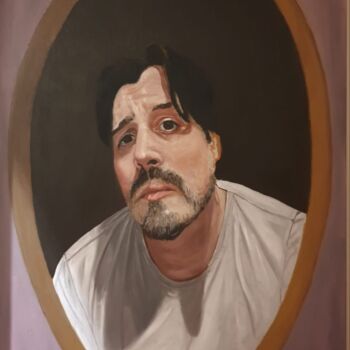 Painting titled "Retrato a óleo por…" by Damian Ferraro, Original Artwork, Oil Mounted on Wood Stretcher frame