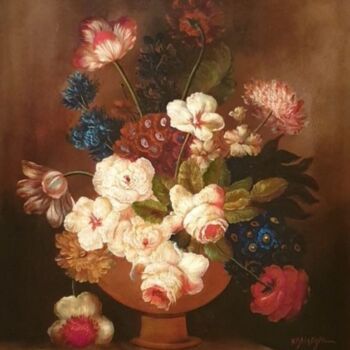 Peinture intitulée "Vaso de flores, ole…" par Damian Ferraro, Œuvre d'art originale, Huile Monté sur Châssis en bois