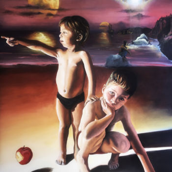 Painting titled "« Les enfants perdu…" by Damian Pharren, Original Artwork, Oil Mounted on Wood Stretcher frame