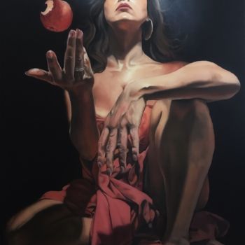 Painting titled "« Le fruit »" by Damian Pharren, Original Artwork, Oil Mounted on Wood Stretcher frame