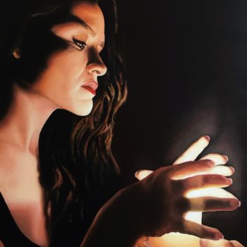 Painting titled "Flamme" by Damian Pharren, Original Artwork, Oil