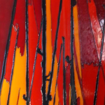 Pittura intitolato "barche in porto" da Damiart, Opera d'arte originale, Pittura di vetro colorato Montato su Vetro