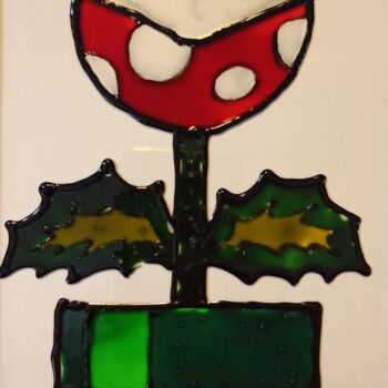 Painting titled "plante piranha" by Damien Cheze, Original Artwork, Stained glass painting Mounted on artwork_cat.