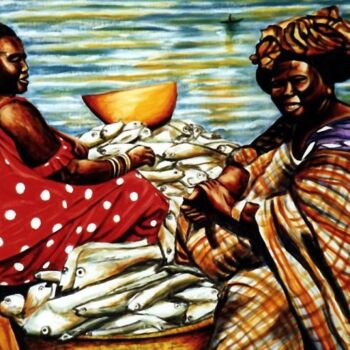 Malerei mit dem Titel "African woman fishd…" von Dan Civa, Original-Kunstwerk, Acryl