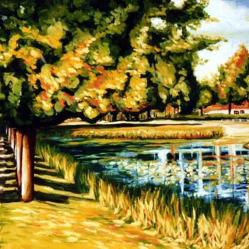 Malarstwo zatytułowany „Autumn with lake, D…” autorstwa Dan Civa, Oryginalna praca, Olej