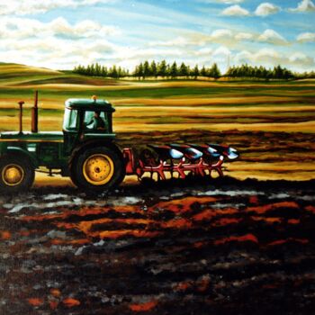 Schilderij getiteld "Autumn ploughing, D…" door Dan Civa, Origineel Kunstwerk, Acryl