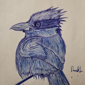 Drawing titled "L'oiseau sur une br…" by Dan Klight, Original Artwork, Pencil