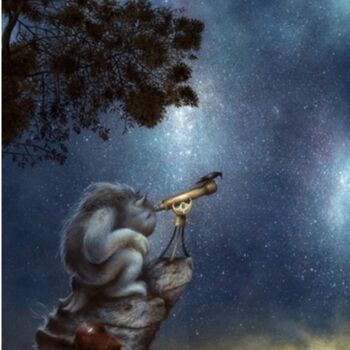 Schilderij getiteld "The Cosmic Wanderer" door Dan May, Origineel Kunstwerk, Olie