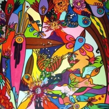 Ζωγραφική με τίτλο "Pássaros ao Sol" από Dan Quínamo, Αυθεντικά έργα τέχνης, Ακρυλικό