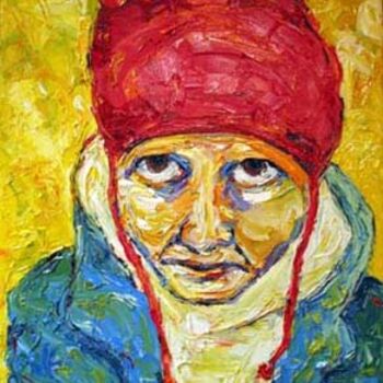 Painting titled "Red Fleece Muse in…" by Dana Ellyn Kaufman, Original Artwork