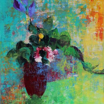 Malerei mit dem Titel "Vase à la Fleur Ble…" von Dana M, Original-Kunstwerk, Acryl Auf Keilrahmen aus Holz montiert
