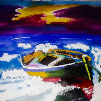 Картина под названием "Расбитый корабль" - Dana Queen, Подлинное произведение искусства, Гуашь