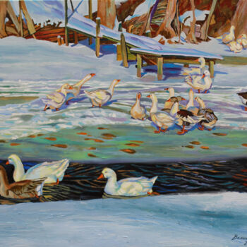 Картина под названием "On the river" - Dana Velychko, Подлинное произведение искусства, Масло